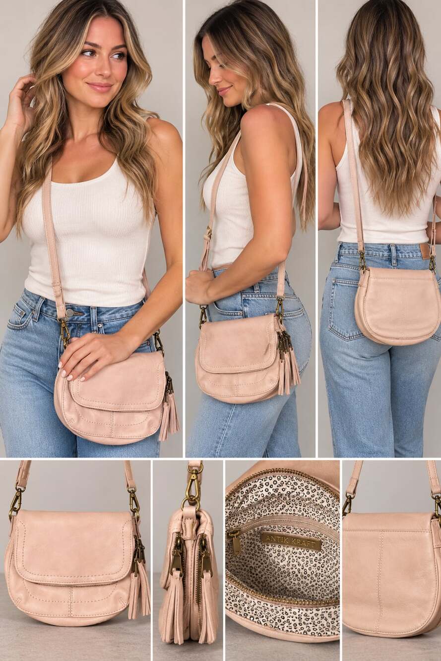 Antik Kraft Pink Faux Leather Crossbody Bag with Tassels
